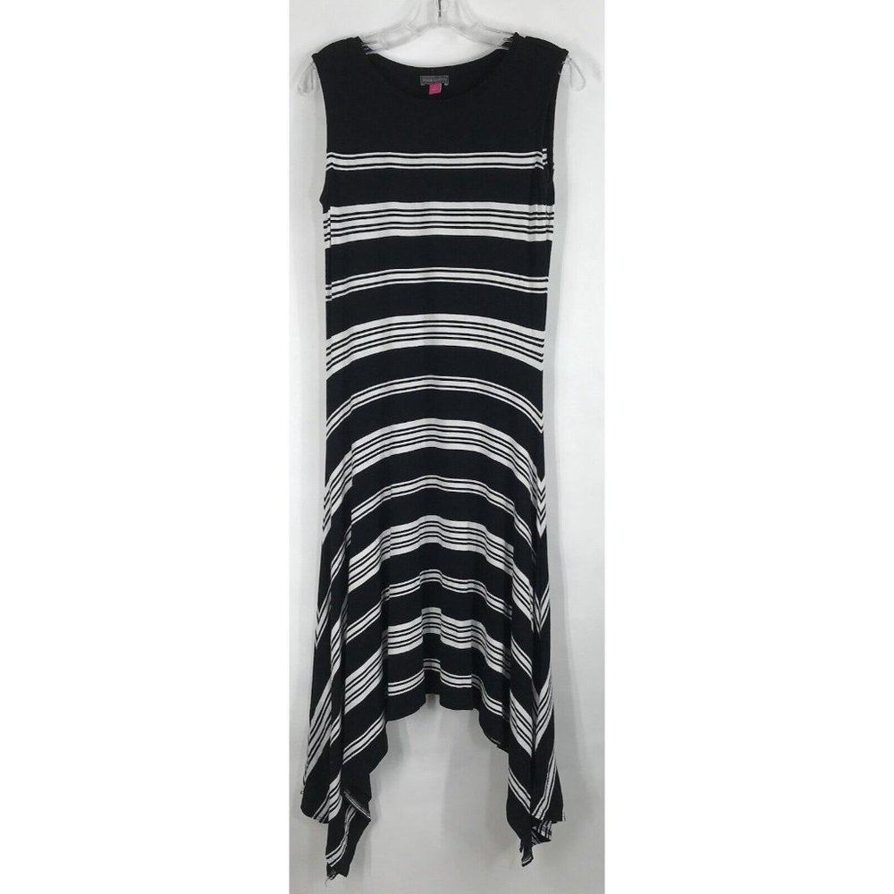 Vince Camuto Dress Womens Size‎ Small S Black White Striped Sleeveless Asymetric